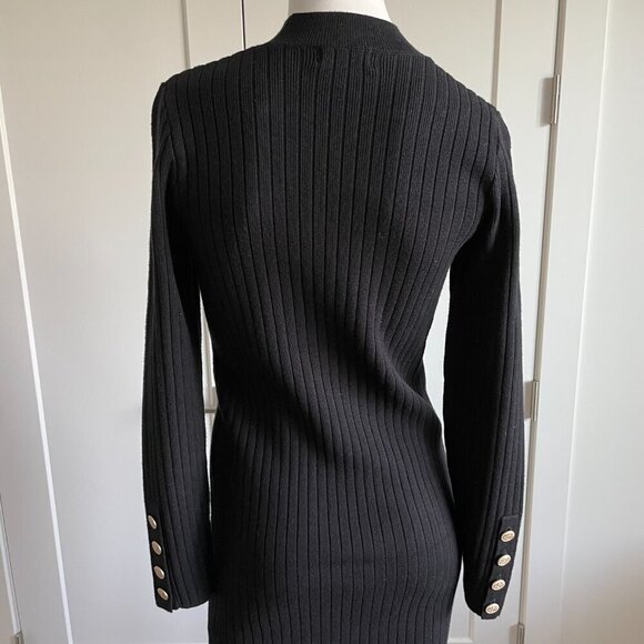 Apricot LS Mock Neck Knit Ribbed Midi Sweater Dress w Side Slit Black Sz XS NWT - Picture 7 of 16
